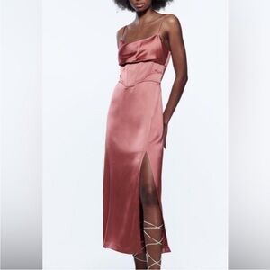 Zara Satin Corsetry Midi Dress